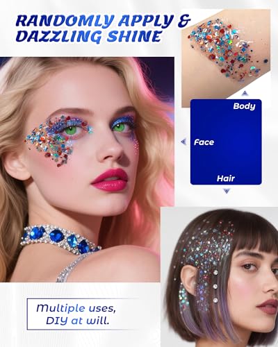 6-Piece Red White Blue Glitter Gel Set for Face & Body