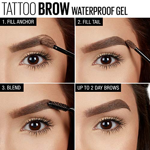 Maybelline TattooStudio Longwear Waterproof Eyebrow Gel Makeup for Fully Defined Brows, Spoolie Applicator Included, Lasts Up To 2 Days, Black Brown, 0.23 Fl Oz (Pack of 1)