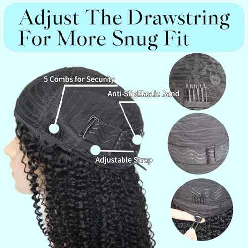 Kinky Curly Half Wig Human Hair Drawstring Seamless Flip Over Half Curly Wig Human Hair Invisible Hairline Glueless Wear and Go Wigs For Black Women Beginner Friendly 22Inch 200% Density