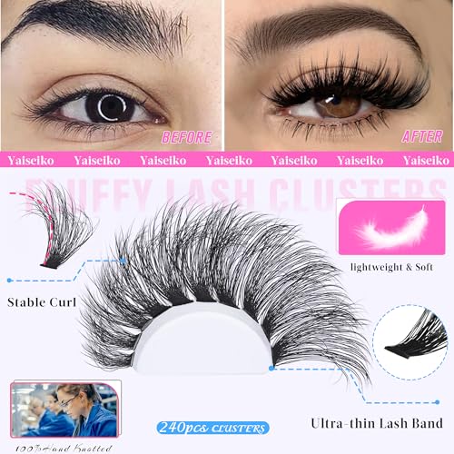 Yaiseiko Wispy Lash Clusters 14-22mm – 240pcs D Curl Volume Lashes