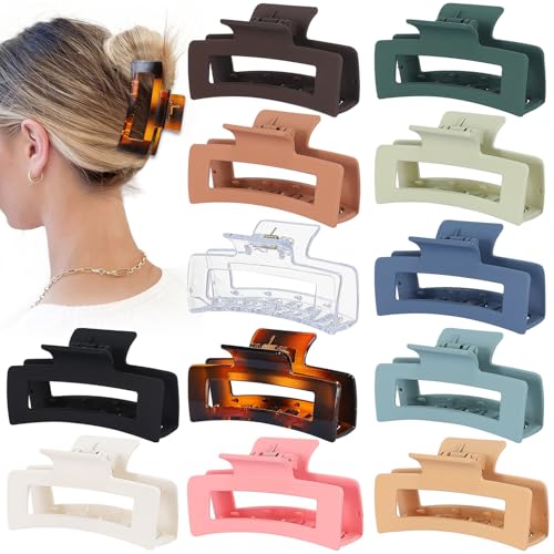 3.5 Inch Hair Claw Clips, 12 Pack Square Jaw Clips for Thick & Thin Hair