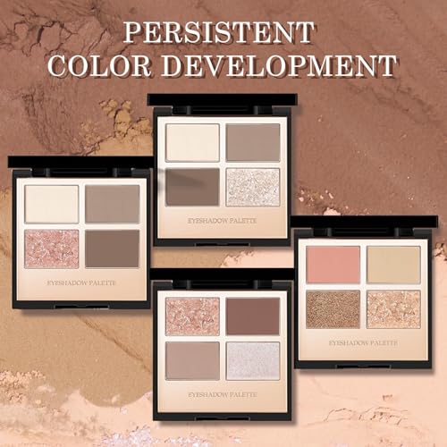 4 Colors Gold Eyeshadow Palette,Glitter Pink Brown Eye Shades,Glossy Shimmer Eyeshadow Palette Neutral Daily Eyeshadow Makeup High Pigment Smooth Powder