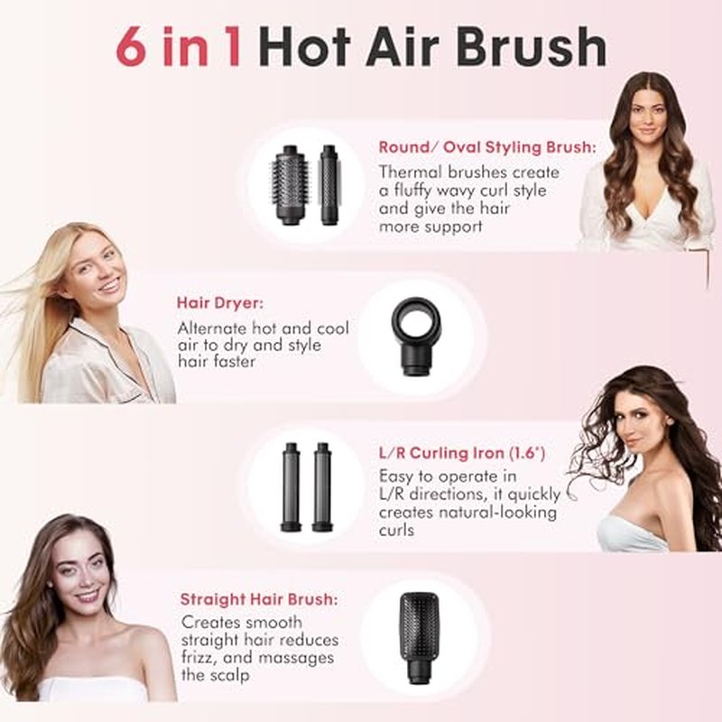 6-in-1 Hair Dryer Brush Set with Auto-Winding Curling Irons