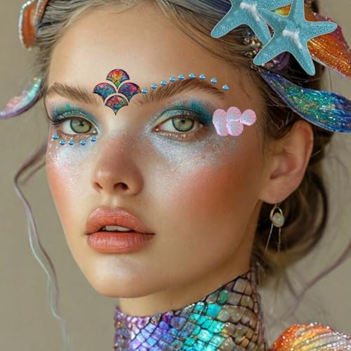 Mermaid Tattoo Stickers & Starfish Hair Clips Set - 19 Pcs