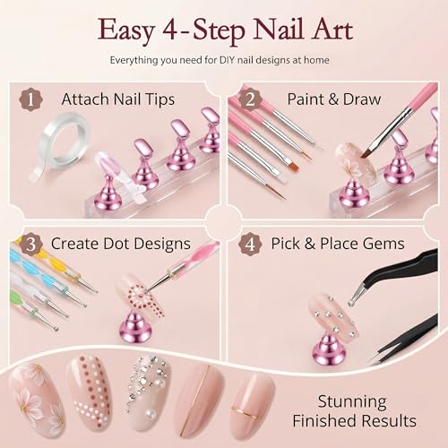 Beginner Nail Art Kit with Brushes Dotting Pens & Nail Stand for Press-On Nails