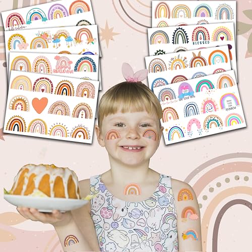 Boho Rainbow Temporary Tattoos 8 Sheets 96 Pack Party Favors