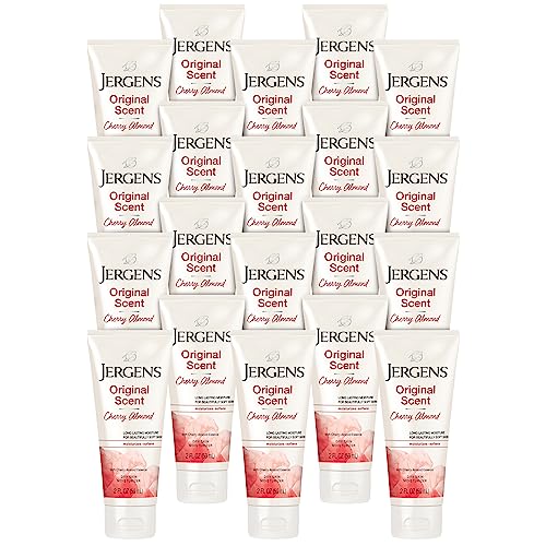 Jergens Original Scent Dry Skin Body Lotion, Hand and Body Moisturizer, Cherry Almond Essence, Dermatologist Tested, 2 Oz, Pack of 20