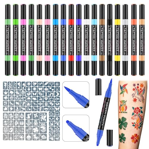 Temporary Tattoo Markers 18 Colors with 96 Stencils