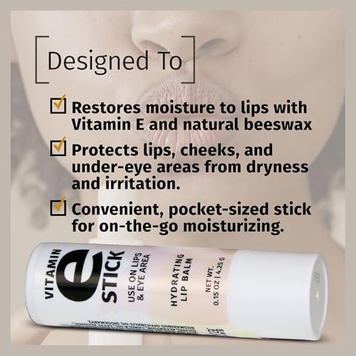 Reviva Labs Vitamin E Stick - Hydrating Lip Balm for Chapped Lips & Under Eye Care - Moisturizing with Beeswax, Shea Butter & Allantoin - Vitamin E Lip Balm for Men & Women (Pack of 12)
