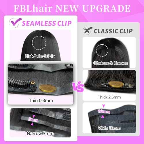 14 inch Seamless Body Wave Clip in Extensions Real Human Hair Extensions Clip Ins 110g 7pcs Thick Invisible Clip in Hair Extensions #1B Natural Black