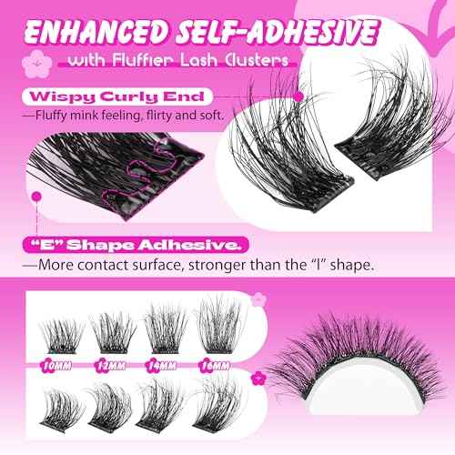 ALPHONSE Self Adhesive Lash Clusters Reusable Self Adhesive Eyelashes Fluffier Press on Lashes Extension No Glue Needed 10-16mm Glueless Lashes Clusters with Tweezers