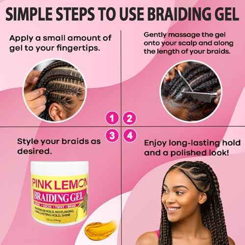 PINK LEMON Braiding Gel- Maximum Hold, No Flaking, Long Lasting Hold, High Shine. For Micro, Inter, Dread, Faux, Loc, Twist, Braid, Edge. (15 oz)