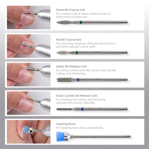 Nail Drill Bits Set - 10 Pieces Diamond Cuticle & Filing Bits - Silver - Variation of THIS listing