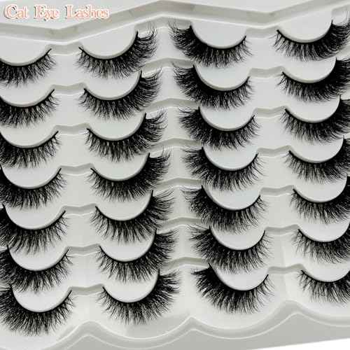 Cat Eye Lashes Natural Look Short Fluffy Fox Eye Lashes Strip Soft C Curl Natural Faux Mink Eyelashes Wispy Cateye Lash Strips Wispy Fake Eyelashes Bulk 14 Pairs