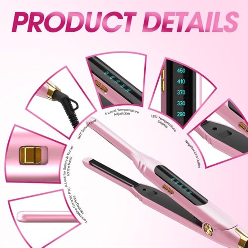 Mvxitanny Mini Flat Iron for Short Hair & Pixie Cuts - 15s Heat Up