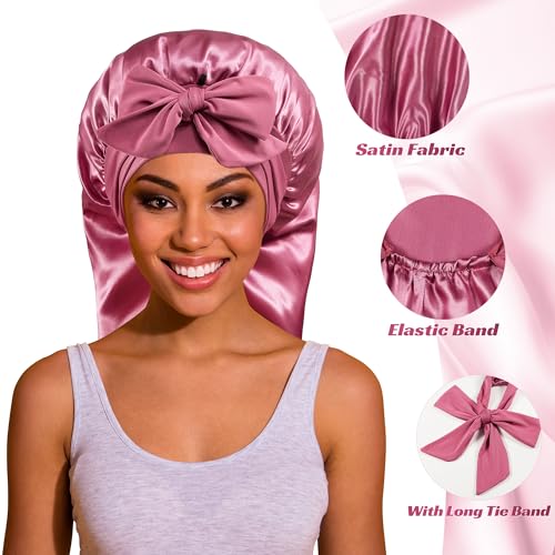Long Satin Bonnet with Tie Band for Sleeping & Hair Protection