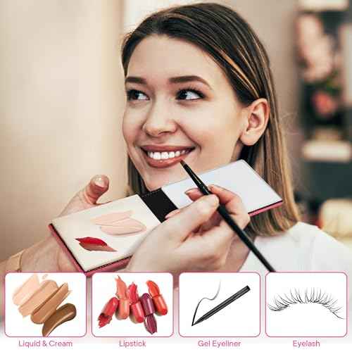 Alyfini Pocket Makeup Palette Mirror for Purse - 100 Disposable Sheets & Spatula, Small Travel Toiletry Essentials, Handheld Foundation/Lip/Nail Color Mixing Tray, Makeup Artist and Enthusiasts Gift