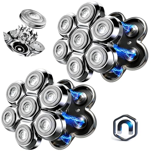 7-Blade Magnetic Shaver Head Replacement for Freebird Head Shave Bald Men - Universal Fit for Most Brand Shavers, Head & Face Grooming (Silver/2Pack)