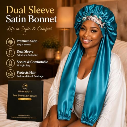 Isshin Beauty Dual Sleeve Satin Hair Bonnet for Long Hair
