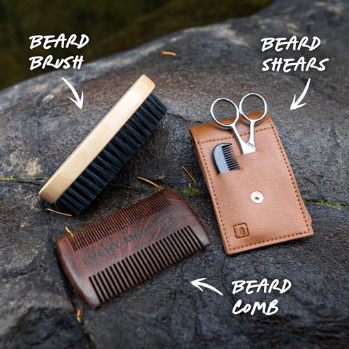 Every Man Jack Beard Grooming Tool Gift Set for Men ? Includes Dual-Tooth Comb, Beard Brush, Stainless Steel Shears & Mini Comb ? Travel Friendly & Perfect for Daily Maintenance