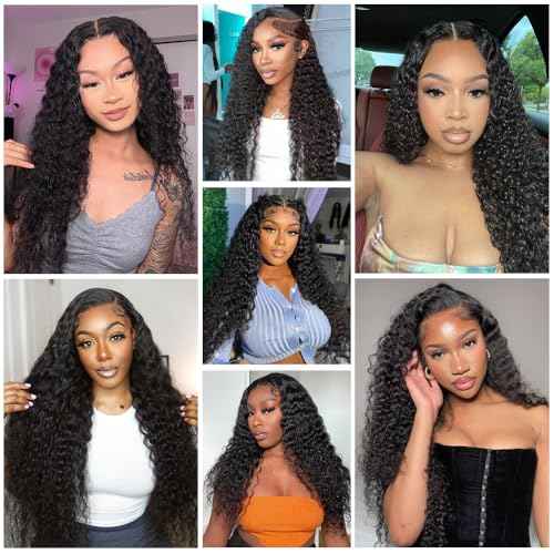 4x4 HD Lace Closure Human Hair Deep Wave Closure Free Part 20 Inch 100% Unprocessed Brazilian Virgin Human Hair Extensions Pre Plucked 150% Density Natural Black