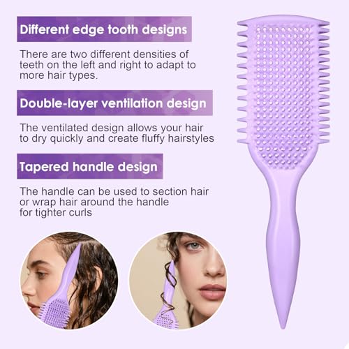 QUWHE Curl Defining & Detangling Brush – Dual-Vented Flexible Bristles, Purple