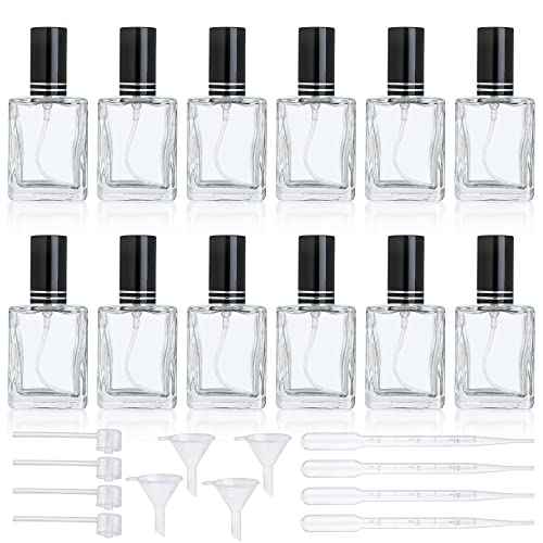 YU FENG 12pcs Clear Refillable Perfume Bottle 15ml Portable Square Empty Glass Perfume Atomizer Bottle For Travel