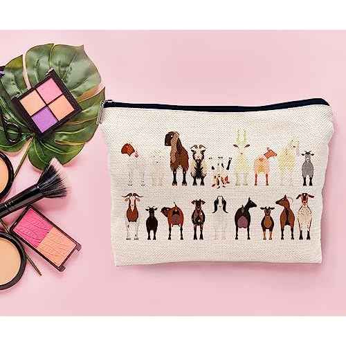 Cartoon Various Breeds of Goats Group Makeup Bag Cosmetic Zipper Pouch Toiletry Bags,Funny Goat Gifts for Lovers Women