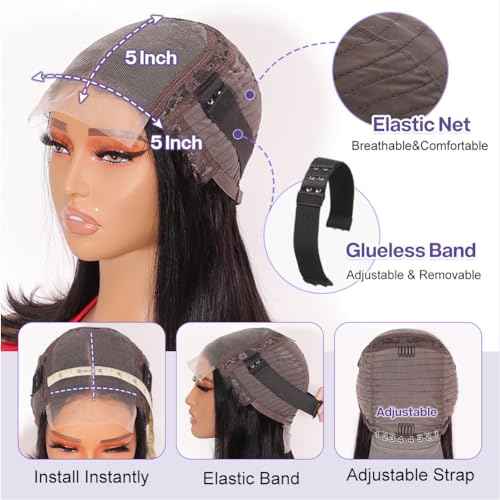 Wear and Go Glueless Bob Wig Human Hair 200% Density 5x5 HD Lace Closure Wigs For Black Women Glueless 5x5 Closure Wigs Human Hair Pre Plucked Bob Black Color 14 Inch