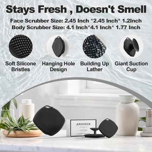 2 Pack Face Scrubbers, Silicone Face Scrubber Soft Bristles, Gentle Lather, Exfoliating & Deep Cleaning for Sensitive Skin, Giant Suction Cup Stick Securely, Easy to Store (Black)