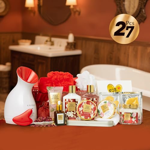 Mothers Day Gifts for Women - 27 Pcs Bath and Body Gifts Basket Set, Rose Spa Gifts Set Skin Care Set for Women, Gift Baskets Set for Mom | Gifts for Birthday, Christmas Gift, Valentines Day Gift