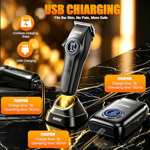 Professional Cordless Hair Clipper Set with 14 Guards & Trimmer