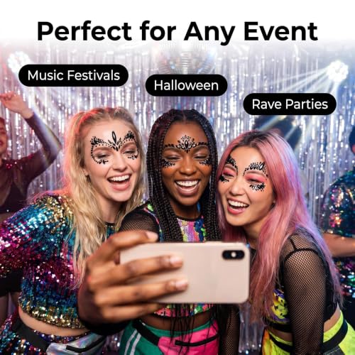 Kotbs Black Face Jewels 4-Pack Self-Adhesive Festival Gems
