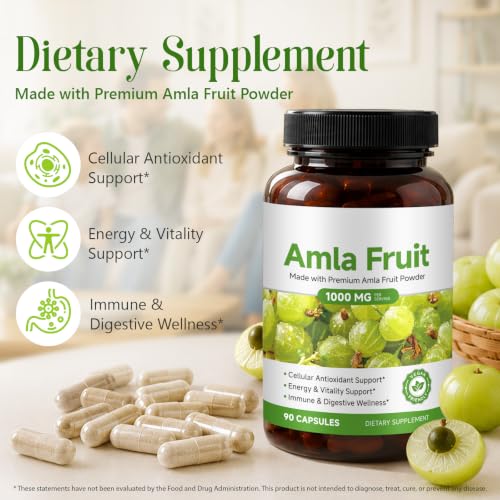 JYVGNLXS 1 Bottle - 90 Vegan High-Potency Amla Capsules for Cellular Support & Wellness
