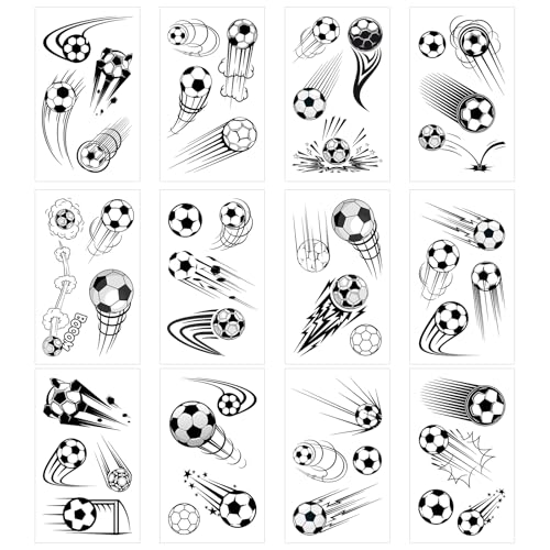 12 Sheets Soccer Temporary Tattoos | Black & White Waterproof
