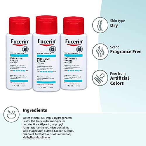 Eucerin Intensive Repair Lotion - Rich Lotion for Very Dry, Flaky Skin - 5 fl. oz. Bottle (Pack of 3)