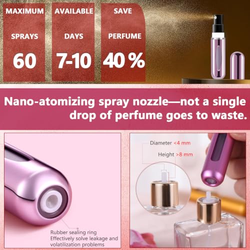 Refillable Perfume Atomizer Set - Leak-Proof, 5ml, 4 Colors - Silver Pink Blue Black