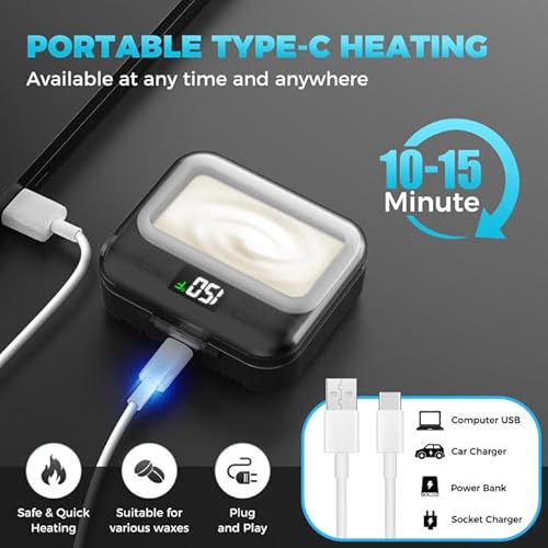 Nose Wax Kit Men,Nose Hair Waxing Kit with Adjustable LED Display,Ear Hair Removal Kit for Men Women 100 g Wax 70 Applicators,Constant Temp,USB Heated,Pocket-Size,Black