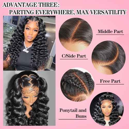 250% Density HD Full Lace Front Wigs Human Hair Loose Wave 100% Real Human Hair 15A Full 13x4 Large Lace Space Loose Deep Wave Wig, No Synthetic Blend Tangle Free Shedding Free Triple Lifespan 3X