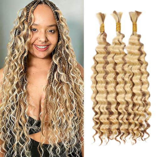 Fridnae 18 Inch Honey Blonde Deep Wave Human Braiding Hair