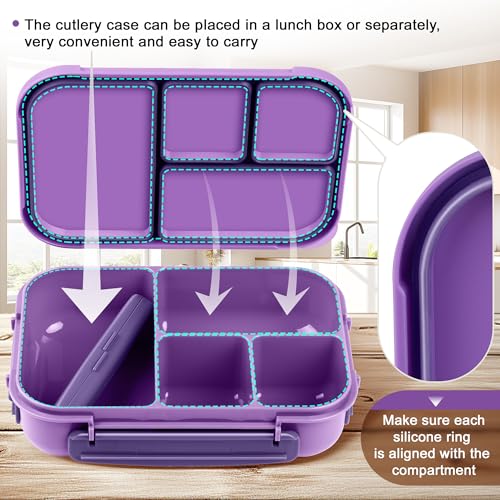 Amathley Lunch Box Kids,Bento Box Adult,Leakproof Lunch Containers for Adults/Kids/Toddler,1200ML-4 Compartments bento Lunch box with Utensil,Microwave & Dishwasher & Freezer Safe (Purple)