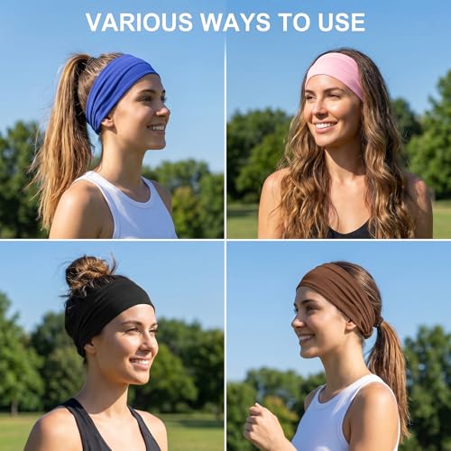 Women’s Non-Slip Athletic Headbands - 6 Pack, Wide & Soft Sports Sweatbands