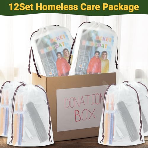 84 Pcs Homeless Care Package Supplies Bulk Hygiene Kits with Nail Clipper, Prepasted Disposable Toothbrushes, Razors, Ponchos, Combs, Socks & Drawstring Bags ? Ideal Charity or Personal Travel Package