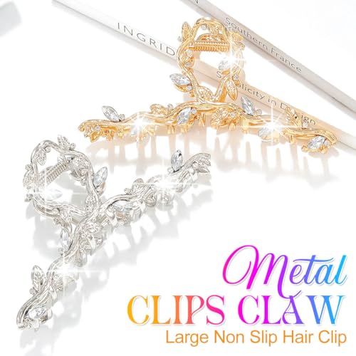 Gold Claw Hair Clips with Rhinestones - Pack of 2