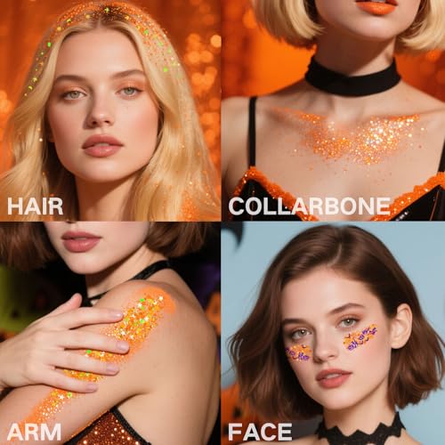 Paminify Orange Glitter Gel - 4 Unique Styles for Festivals