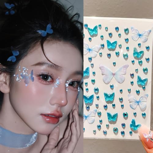 5 Sheets 3D Butterfly Face Gem Stickers Self-Adhesive