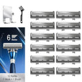 6-Blade Razor Refill Cartridges 12 Count, Professional Razor Blades for Men with Lubricating Strip, Wall Hook & Cleaning Brush Included for Smooth Shaving with Matching Handle