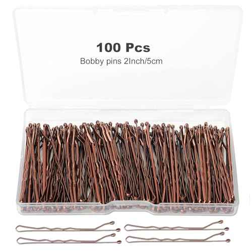 100Pcs Bobby Pins Brown Hair Pins Kit for Women Girls Kids Premium Wavy Brown Bobby Pins Hair Clips with Storage Box,Suitable for All Hair Types (2inch)