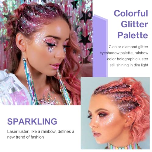Colorful Glitter Eyeshadow Palette, 7 Colors Face & Body Glitter Gel, Sparkle Long Lasting Waterproof Quick Dry Professional Makeup Palette for Body, Face, Hair, Eye & Sparkling Eyeshadow 02