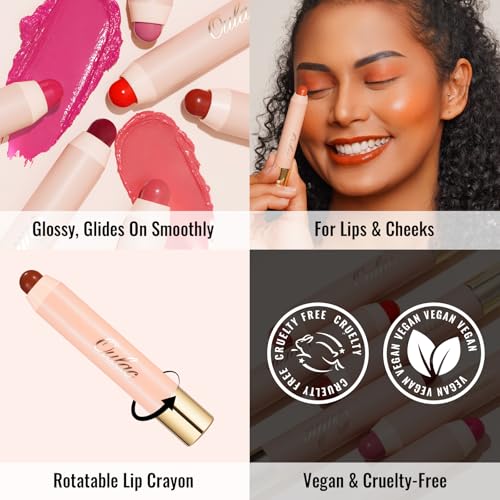 Oulac Reddish Brown Lipstick & Blush Duo - Glossy, Vegan